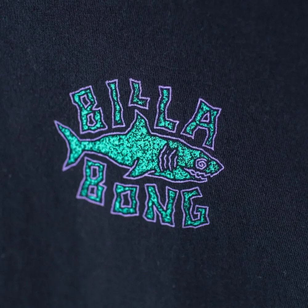 Billabong Boys L 14 T-Shirt Black Shark Graphic Logo Skate Surf Short Sleeve